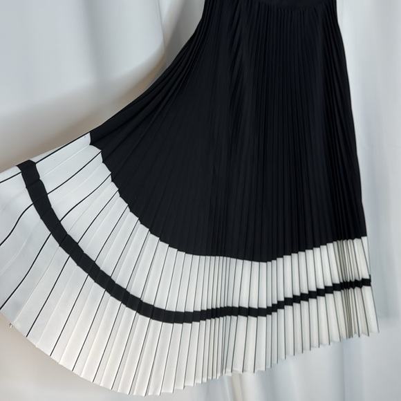 Reiss | NWOT Marie High Rise Pleated Midi Skirt in Black & White Size 6 - Picture 2 of 16